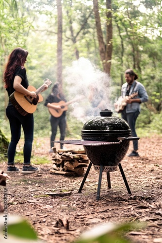 Grupo LGTBIQ+ disfrutando de una barbacoa al aire libre en verano Un grupo LGTBIQ+ comparte risas mientras cocinan y disfrutan de una barbacoa al aire libre.  photo