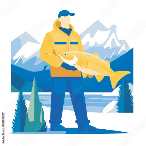 professional angler fishing vector illustration