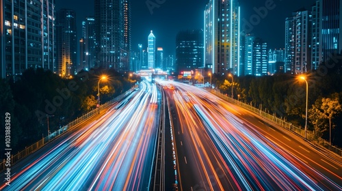 Abstract speed technology background with Hong Kong City night scenes