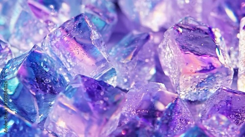 Ice cubes illuminated by soft purple light for cool and vibrant visuals