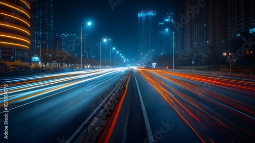 Abstract speed technology background with Hong Kong City night scenes