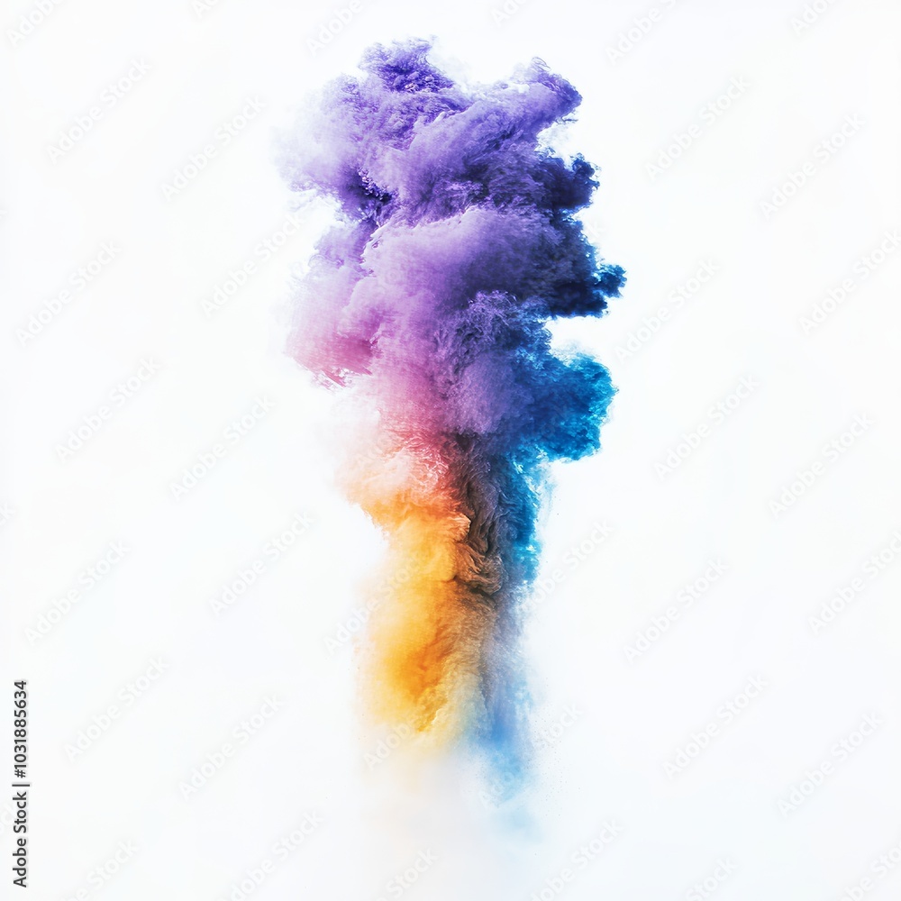 Naklejka premium An explosion of powdered colors on a white background with a rainbow spectrum in the background