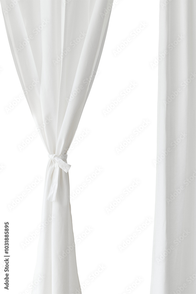 White drapery hanging from a curtain rod design element White drapery hanging from a curtain rod design element