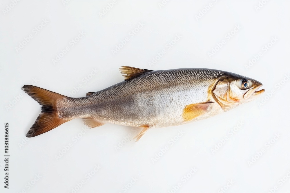 the beside view River Herring, left side view, white copy space on right, Isolated on White Background the beside view River Herring, left side view, white copy space on right, Isolated on White Background