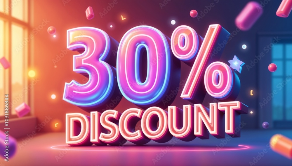 30% Discount colorful promotional text on a blurred background with copy space 30% Discount colorful promotional text on a blurred background with copy space