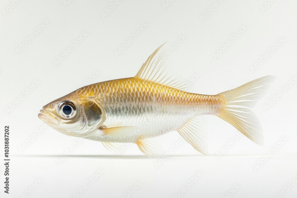 the beside view Threadfin Shad, left side view, white copy space on right, Isolated on White Background the beside view Threadfin Shad, left side view, white copy space on right, Isolated on White Background