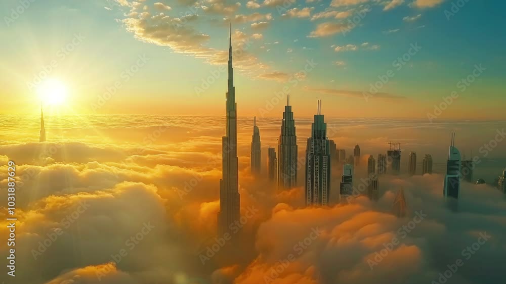 Aerial skyline of downtown Dubai.