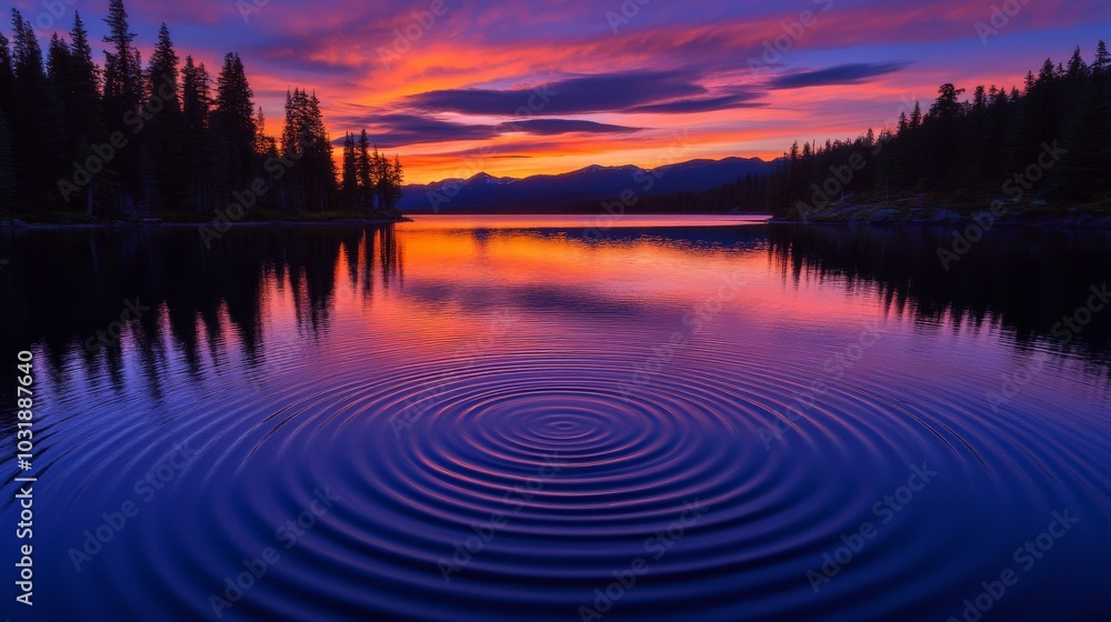 Obraz premium Serene Mountain Lake Sunset Reflection in the Ripples