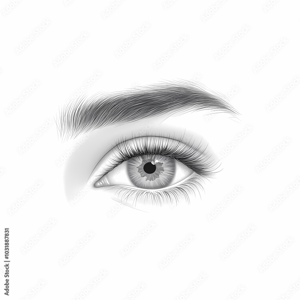 Tattoo Design of Female eye with fine lines and shading, capturing detailed lashes and eyebrow sketch engraving,raster illustration Tattoo Design of Female eye with fine lines and shading, capturing detailed lashes and eyebrow sketch engraving,raster illustration