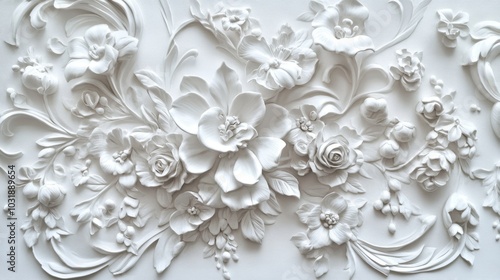 Elegant White Floral Bas-Relief Wall Art Decoration