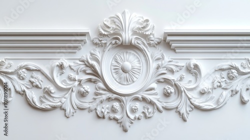 Elegant White Ornamental Wall Design with Classic Detailing