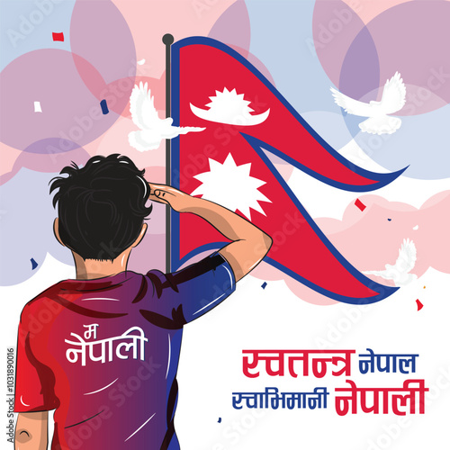 independent nepal nepali boy salute nepal with flag of nepal symbol of peace