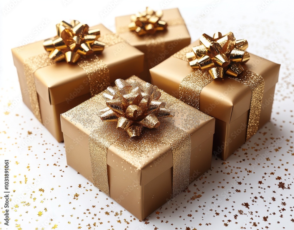 An isolated gold color gift box on a white background An isolated gold color gift box on a white background