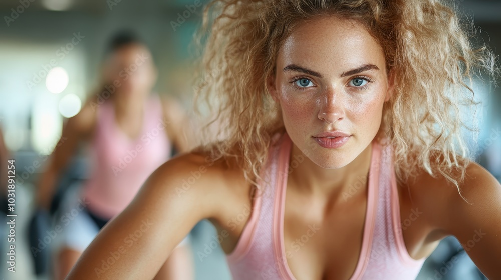 Blonde woman intensely focused during a workout, exhibiting determination and strength in a gym environment, emphasizing health and fitness dedication. Blonde woman intensely focused during a workout, exhibiting determination and strength in a gym environment, emphasizing health and fitness dedication.