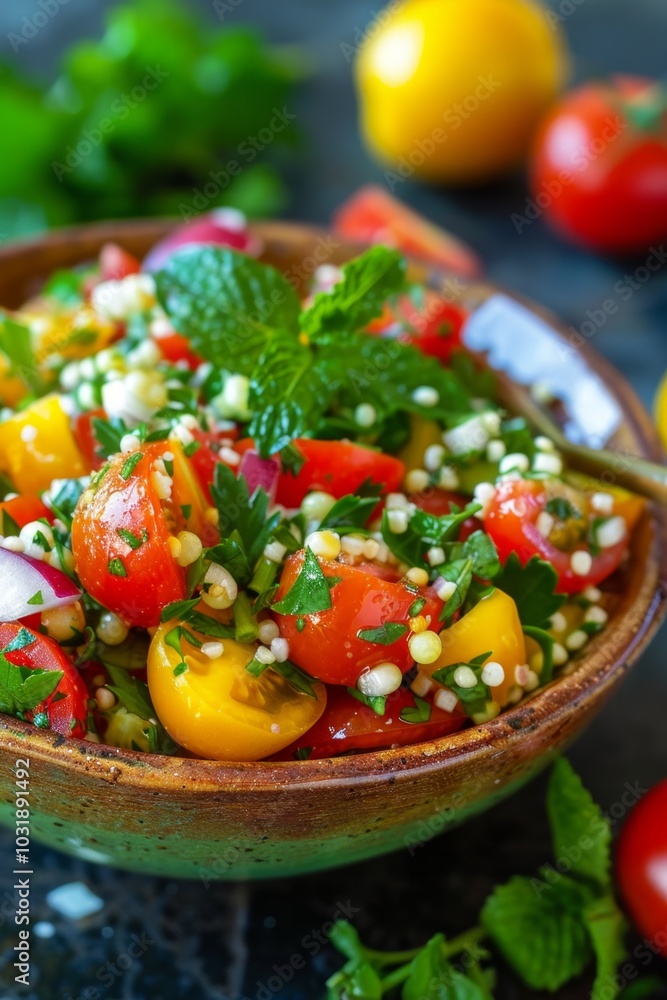Fresh Vegetarian Quinoa Salad Bowl Close-Up Fresh Vegetarian Quinoa Salad Bowl Close-Up