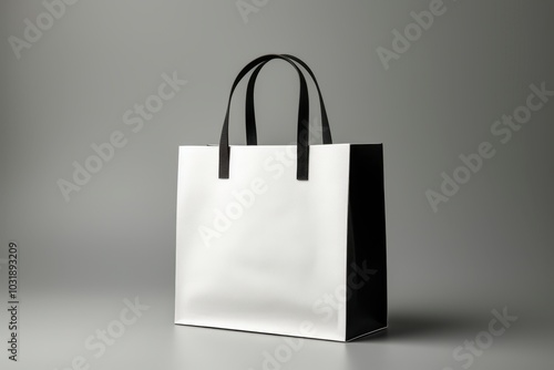 White And Black Tote Bag With Leather Handles