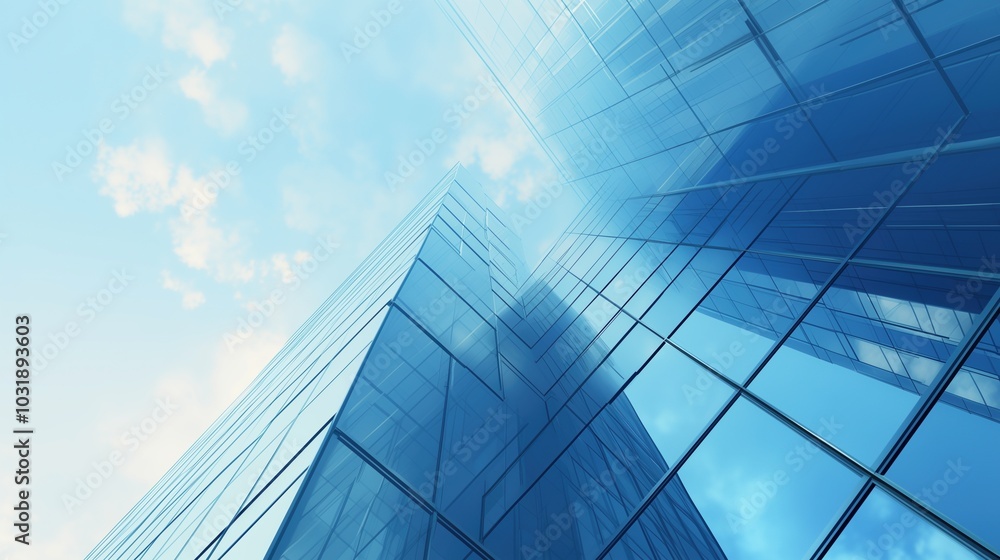 The glass and steel facade of the skyscraper reflects the sky background, the 3d abstract architectural design of the modern contemporary luxury building, the high-tech sustainable architect. Perspec The glass and steel facade of the skyscraper reflects the sky background, the 3d abstract architectural design of the modern contemporary luxury building, the high-tech sustainable architect. Perspec