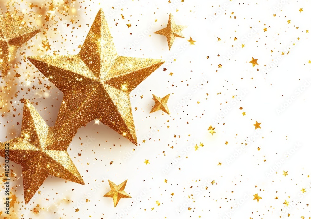 Copy space with golden glitter decor on a white background Copy space with golden glitter decor on a white background