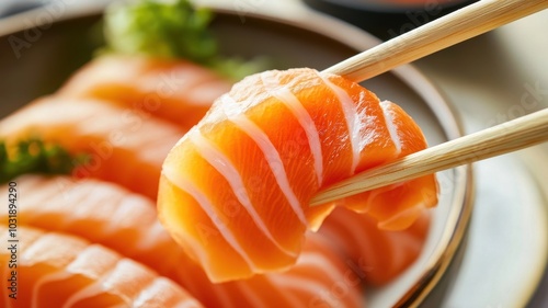 People eating Salmon Sashimi set in Japanese restaurant,Hirame sashimi,dripping soy sauce or shoyu,salmon sashimi,fresh tuna sashimi dish,Japanese chef making sushi at restaurant.