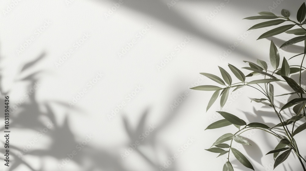 Fototapeta premium Serene Houseplant Shadows on a Bright Wall