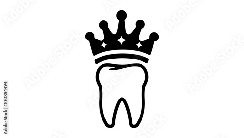 King Dental Logo, Tooth and Crown,  Black Isolated Silhouette