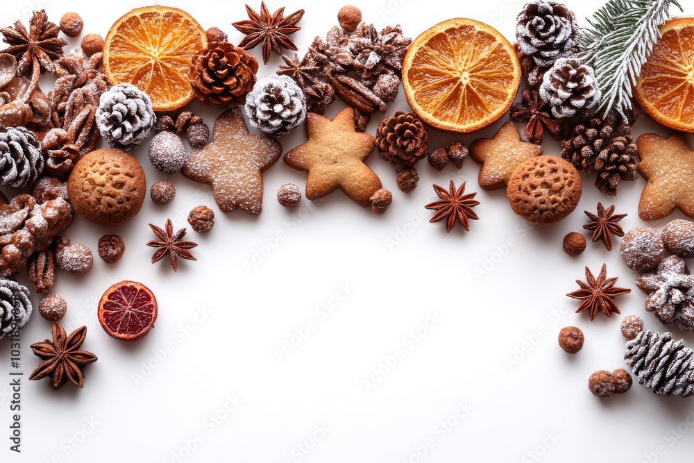 An image of homemade Christmas cookies on a white background, viewed from above An image of homemade Christmas cookies on a white background, viewed from above