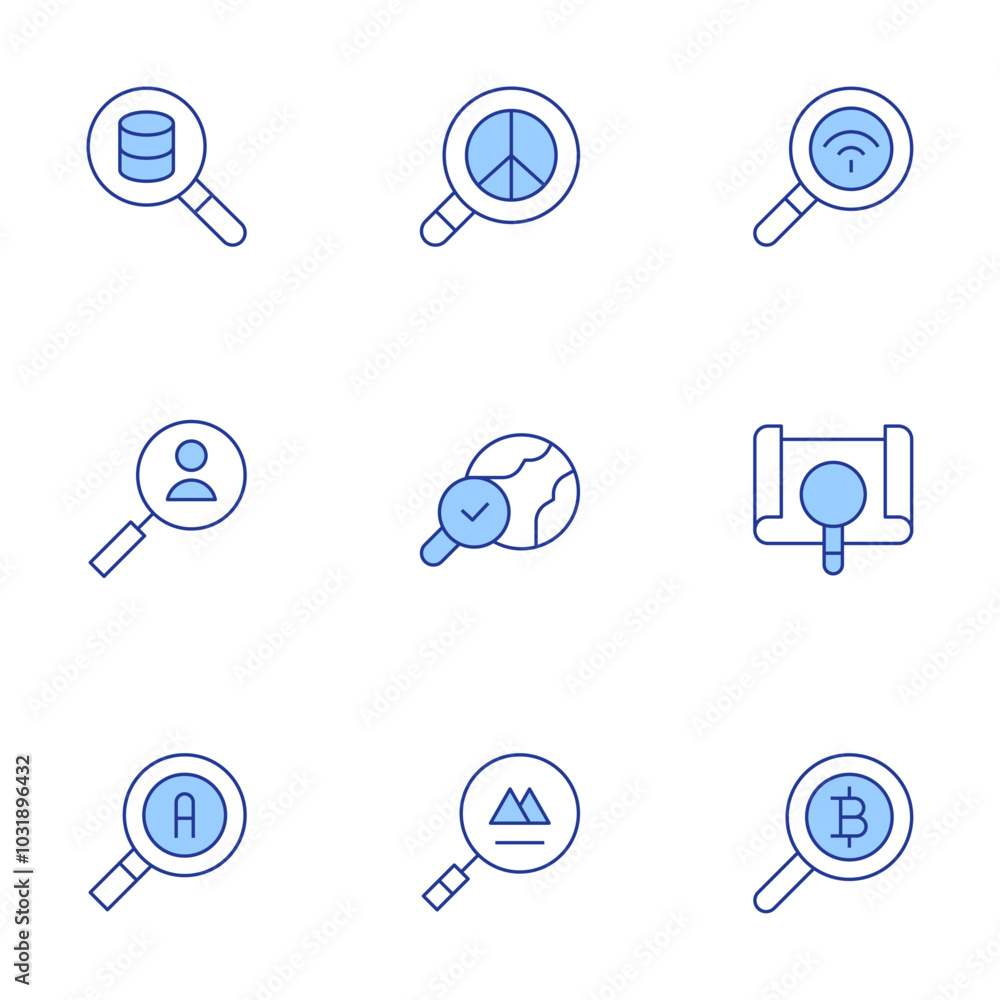 Search icons set. Line Duotone style, editable stroke. search, advanced search, job search Search icons set. Line Duotone style, editable stroke. search, advanced search, job search