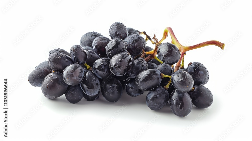 Elegant Contrast: Black Grapes Stand Out on the White Canvas Elegant Contrast: Black Grapes Stand Out on the White Canvas