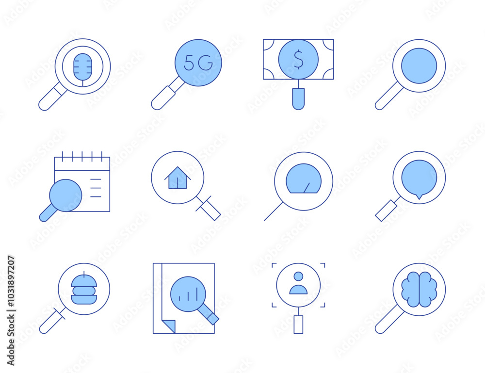 Search icons. Line Duotone style, editable stroke. search, searching, real estate, 5G, magnifying glass Search icons. Line Duotone style, editable stroke. search, searching, real estate, 5G, magnifying glass