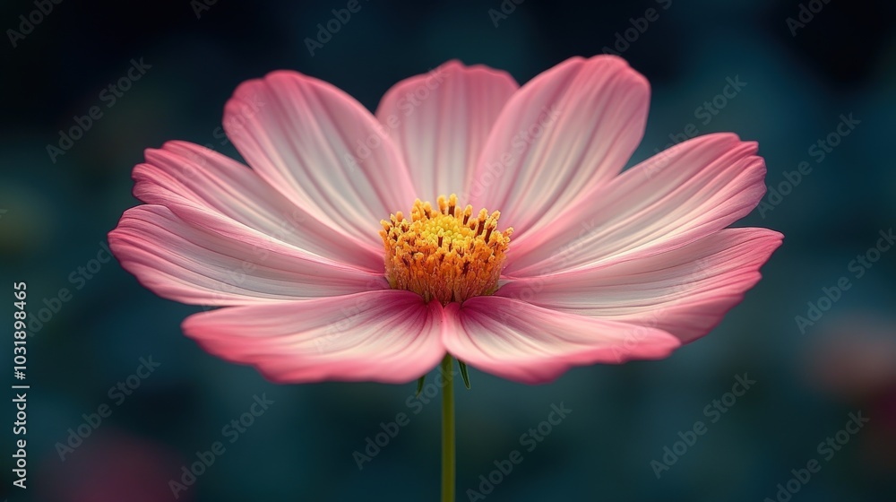 A close-up of a delicate pink flower with soft petals and vibrant yellow stamens. A close-up of a delicate pink flower with soft petals and vibrant yellow stamens.