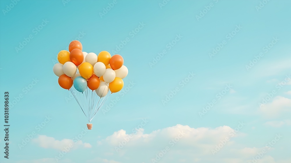 Fototapeta premium Helium balloons in a whimsical heart shape floating in the air creating a romantic and enchanting atmosphere for a special or event such as an anniversary wedding or holiday party