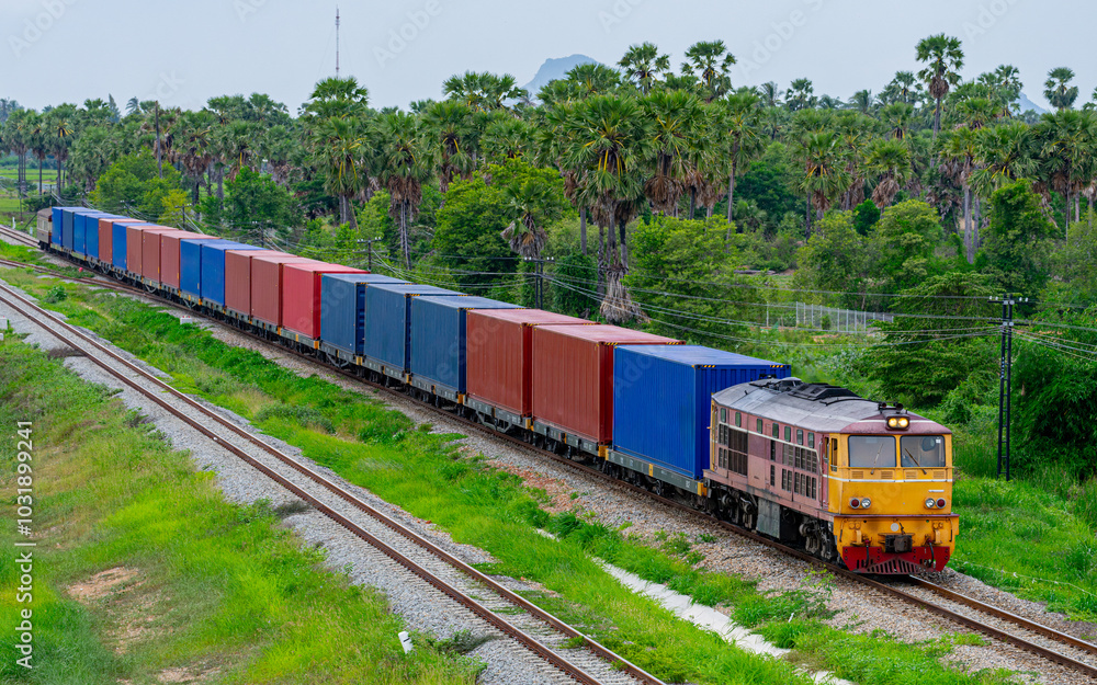 freight Container train num 778 at Phetchaburi, Thailand freight Container train num 778 at Phetchaburi, Thailand