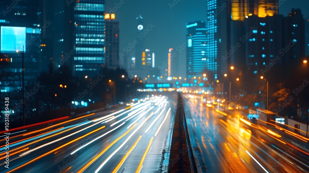 Naklejka premium Abstract speed technology background with Hong Kong City night scenes