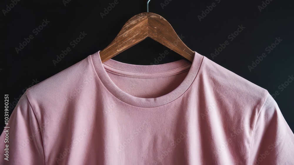 A rack of shirts Pink t-shirt hanging on a hanger for mockup Simple Baby Pink Plain Tee Tshirt hanging on wooden hanger with plain background for summer tee, clothes, apparel, clothing banner Fashion A rack of shirts Pink t-shirt hanging on a hanger for mockup Simple Baby Pink Plain Tee Tshirt hanging on wooden hanger with plain background for summer tee, clothes, apparel, clothing banner Fashion