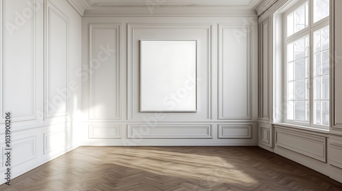 Elegant Empty Room with White Walls and Wooden Floor