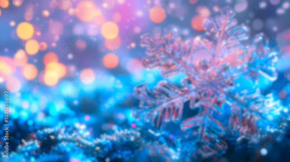 Fototapeta premium Abstract Snowflake with Blue and Pink Bokeh Lights.