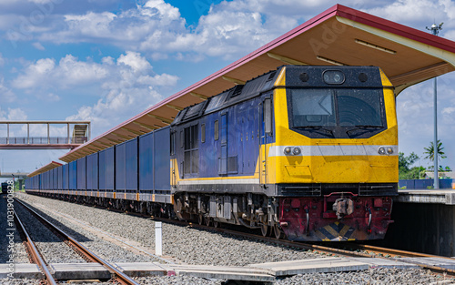 freight Container train num 554 at Nakhonratchasima , Thailand 