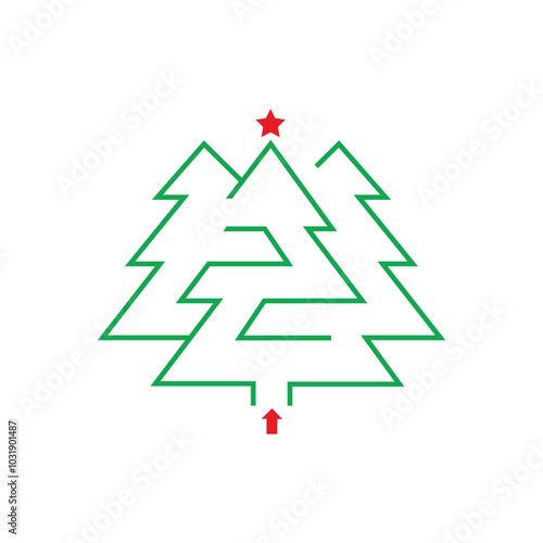 Christmas trees children's labyrinth. New year greeting card
