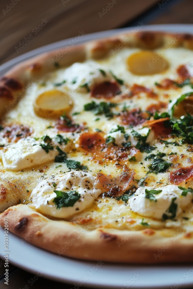 Homemade Potato and Mozzarella Pizza with Fresh Basil. Potato and Burrata Pizza Homemade Potato and Mozzarella Pizza with Fresh Basil. Potato and Burrata Pizza