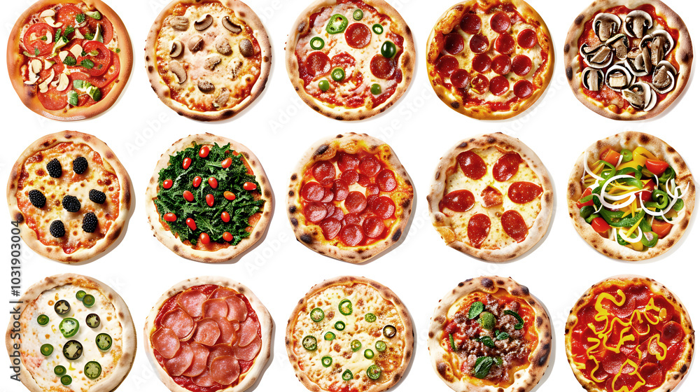 small pizza images on white background. Cut out small pizza images on white background. Cut out
