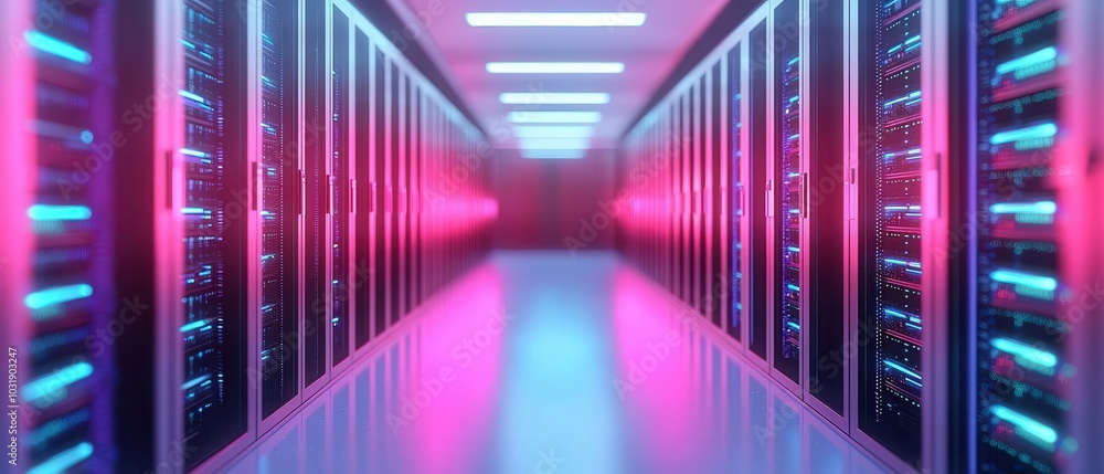 Virtual data farm, sleek futuristic design, glowing servers, vibrant tech environment Virtual data farm, sleek futuristic design, glowing servers, vibrant tech environment