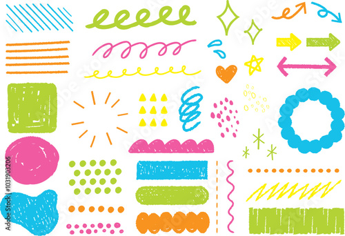 手描き風の飾りセット　蛍光色