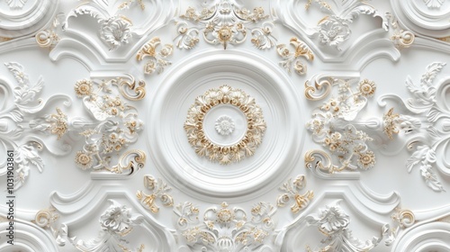 Elegant White Stucco Ceiling with Ornate Moldings
