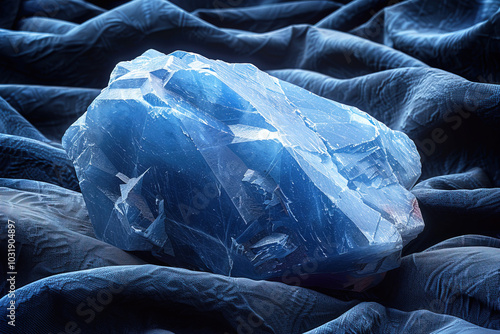 A stunning Afghanite stone resting on black velvet, highlighted with cinematic low key lighting photo