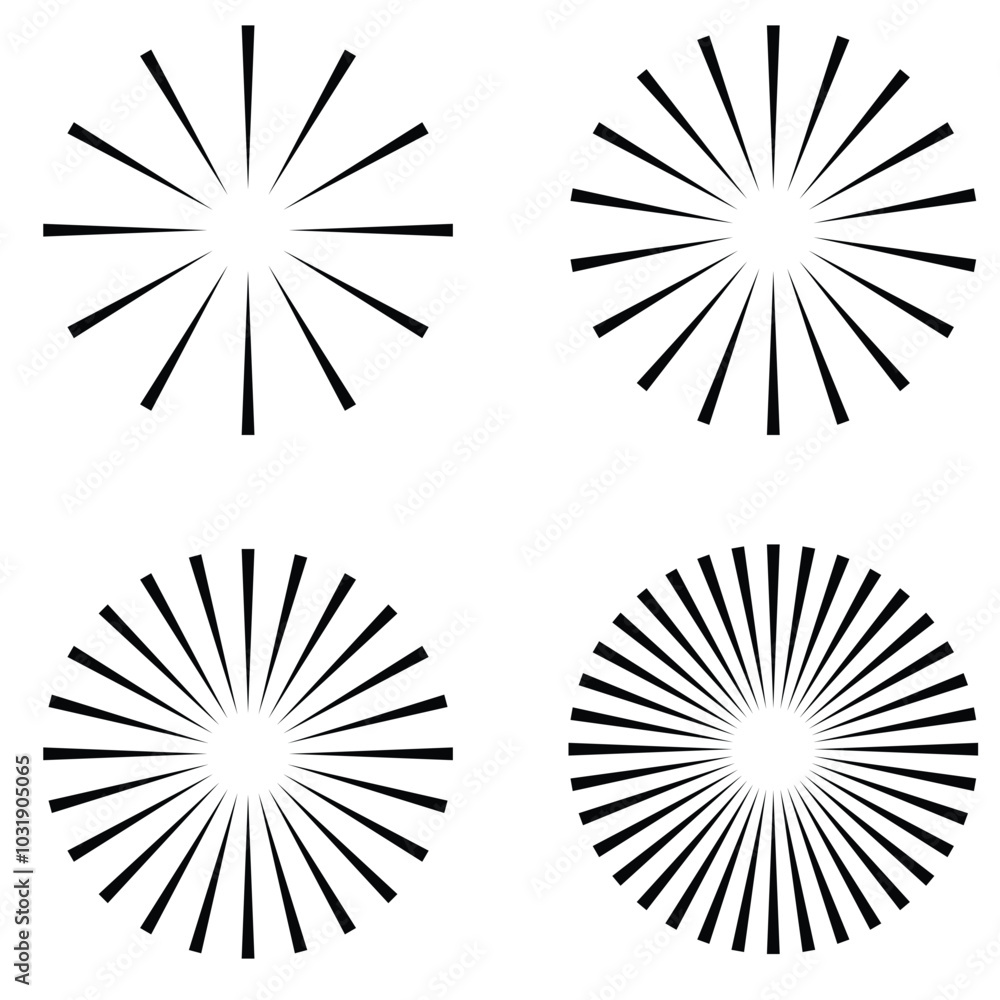 Obraz premium Sunburst icon, vector set. Sunburst element radial stripes or sunburst background. Sunrise, sunset icon. Sunburst icon collection vector. 10 eps.
