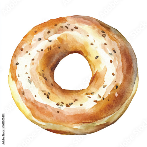 Bagel bread watercolor clipart illustration