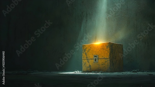 Mystical Locked Chest Emanating a Beam of Radiant Hope Representing the Potential of Hidden Treasures and Unrealized Possibilities