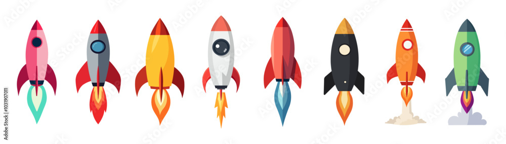 Colorful cartoon rocket ship collection vector design on white background