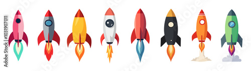 Colorful cartoon rocket ship collection vector design on white background 