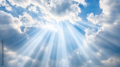 Fototapeta Naklejka Na Ścianę i Meble -  Heavenly Sunlight Piercing Through Ethereal Clouds